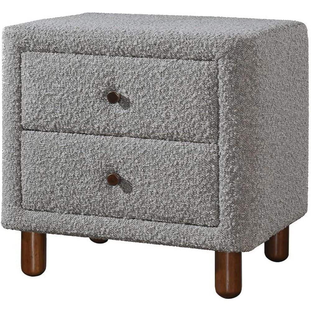 Gray/Brown 2 Drawer 16 in. W Nightstand with Boucle Upholstery