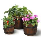 8 in. Carbonized Solid Wood Planter Bucket Pot (Set of 3)