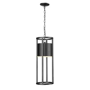 Luca 1-Light Black Outdoor LED Pendant Light with Etched Glass Shade