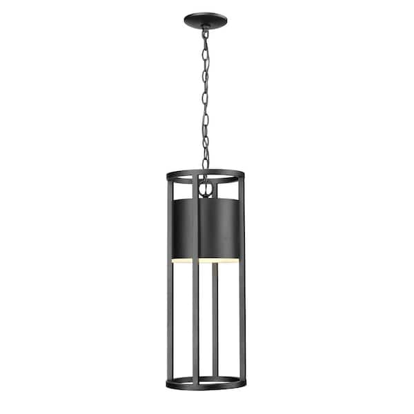 Unbranded Luca 1-Light Black Outdoor LED Pendant Light with Etched Glass Shade