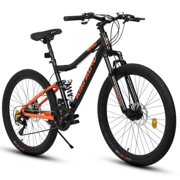 Tenleaf 26 in. Iron Frame Shock Fork Plus Shock Absorber 21-Speed Unisex Mountain Bike Black+Orange