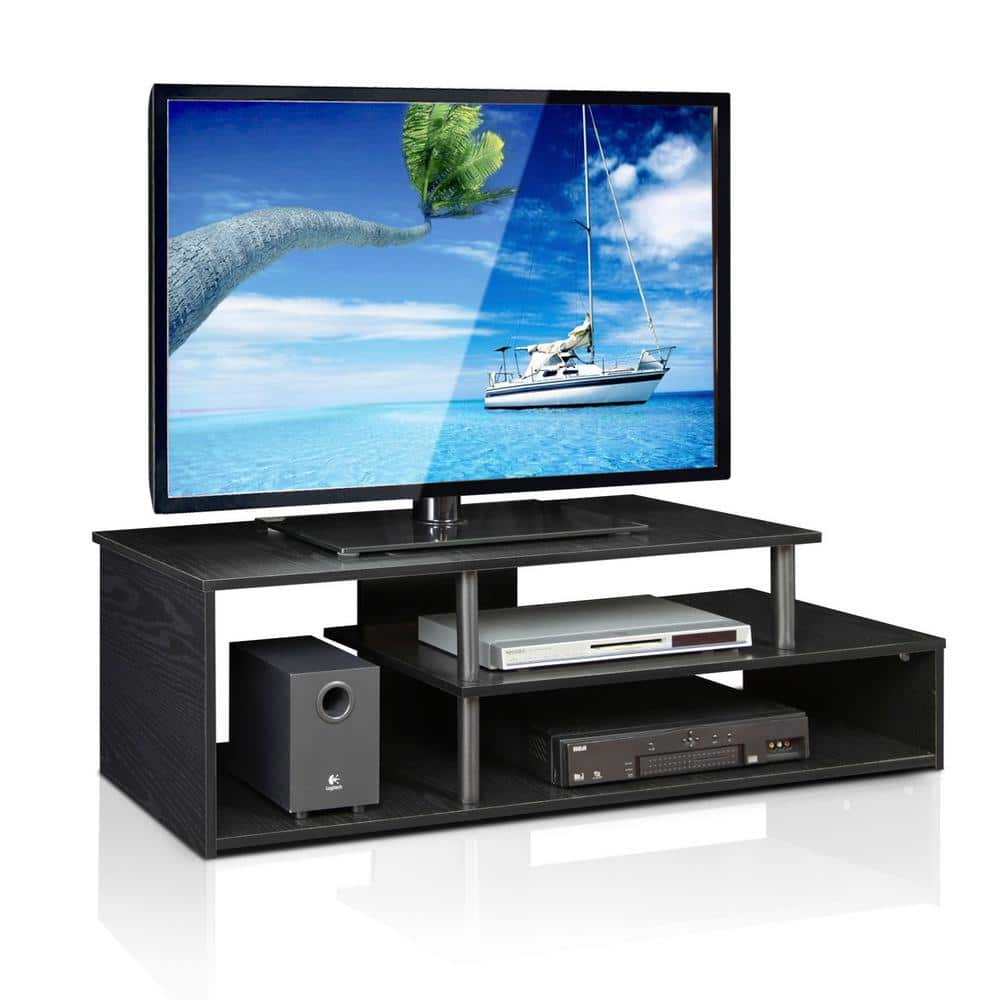 Black Geometric Design Low Rise TV Stand with Shelves