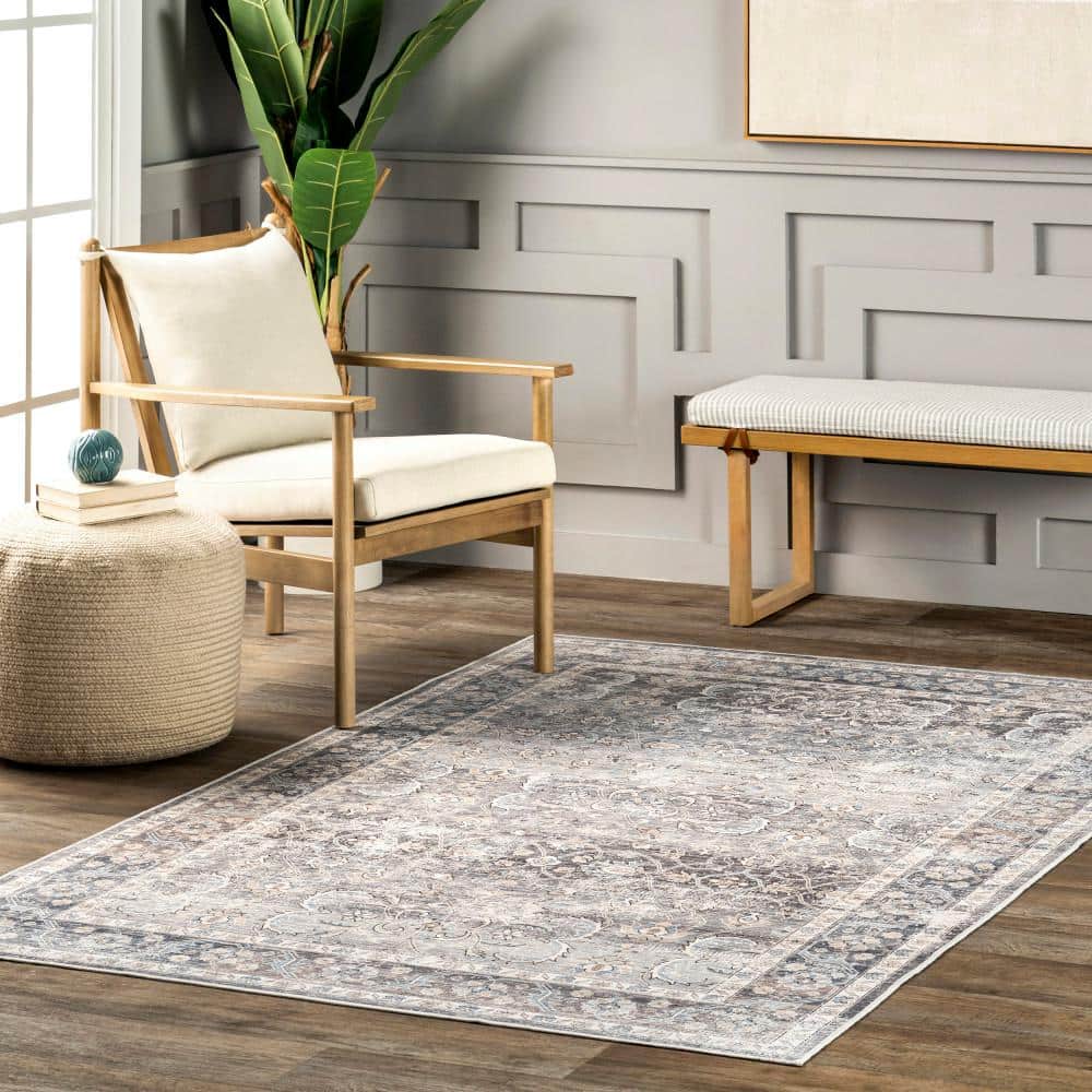 Ivette Gray Synthetic 3' x 5' Washable Area Rug
