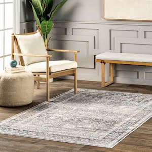 Ivette Persian Spill-Proof Machine Washable Gray Doormat 3 ft. x 5 ft. Accent Rug