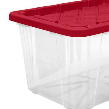 27 Gal. Tough Storage Tote in Clear with Red Lid