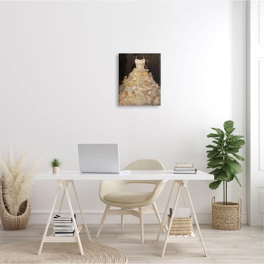Elegant Gold and Brown Butterfly Dress Canvas Art, 18" x 22"
