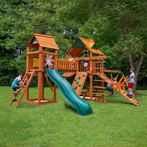 Gorilla Playsets Pioneer Peak Wooden Swing Set with Green Vinyl Canopy ...