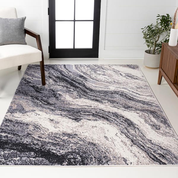 JONATHAN Y Kassia Charcoal/Cream 5 ft. x 8 ft. Contemporary Glam Abstract Marble Area Rug