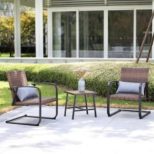 Retro 3 -Piece Wicker Outdoor Bistro Set Seating Group with Grey Cushion