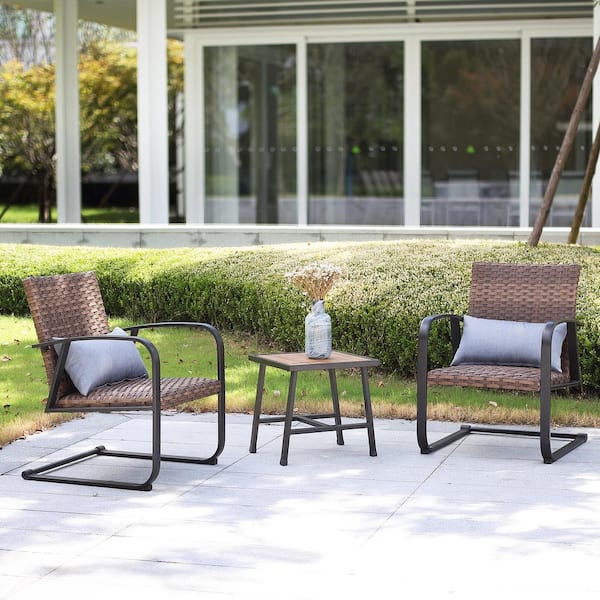Runesay Retro 3 -Piece Wicker Outdoor Bistro Set Seating Group with Grey Cushion