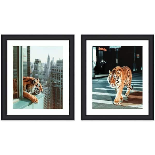 2-Piece Sylvie "Urban Tiger City 2-Piece" by Michael Schauer Framed Art Print Set 27 in. x 48 in.