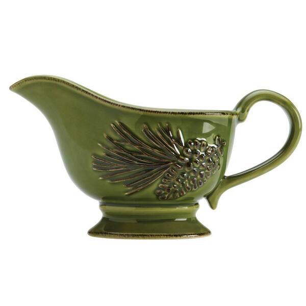 BonJour Dinnerware Sierra Pine Stoneware Gravy Boat in Forest