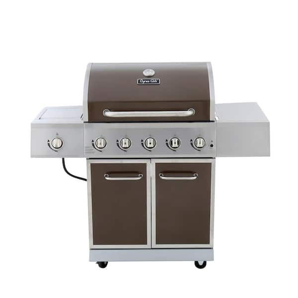 Dyna-Glo 5-Burner Propane Gas Grill in Bronze with Stainless Steel Control Panel and Side Burner