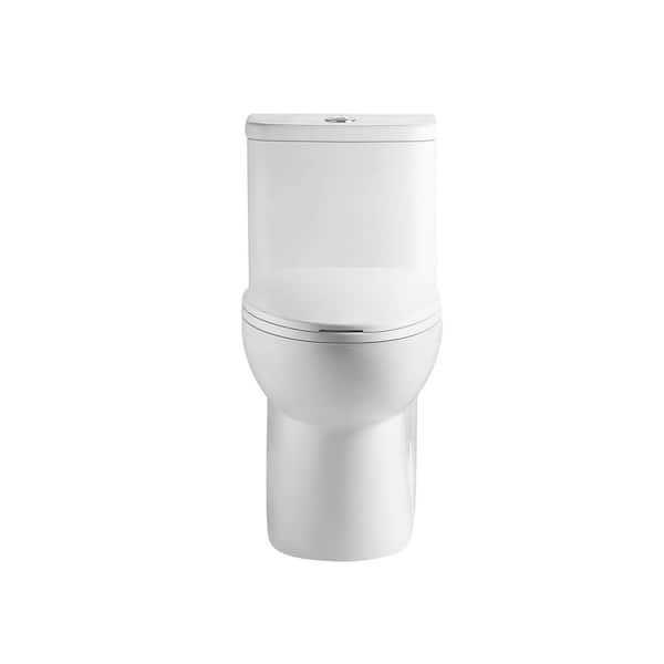 29 in. 1-Piece 1.1/1.6 GPF Dual Flush Elongated Toilet in Glossy White Seat Included