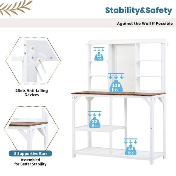 Cesicia 65 in. H x 43.5 in. W x 19.7 in. D White Wood Backyard Farmhouse  Potting Bench Table Plant Stand with Side Hook AN016orange43 - The Home  Depot