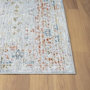 Classic Light Gray/Blue 7 ft. 9 in. x 9 ft. 9 in. LR82474 Traditional Bordered Indoor Area Rug