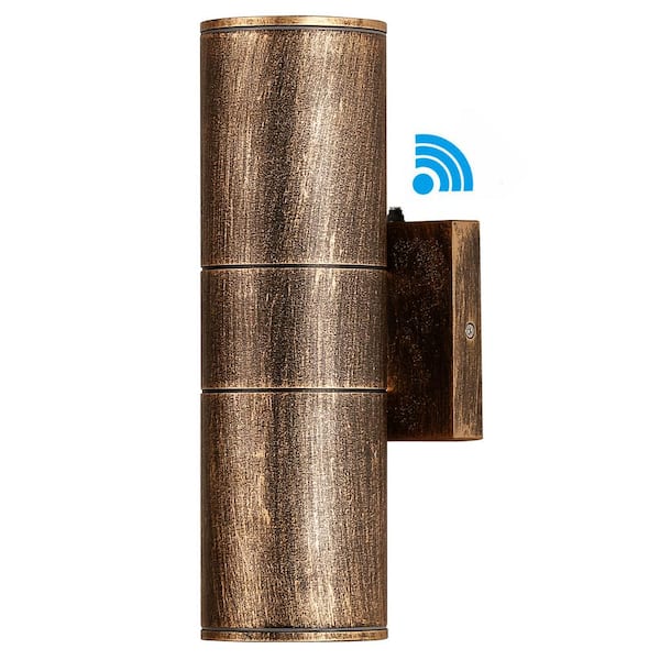 HKMGT 12-Watt Bronze Dusk to Dawn Cylinder Outdoor Hardwired Wall Lantern Sconce with Integrated LED, 2700K
