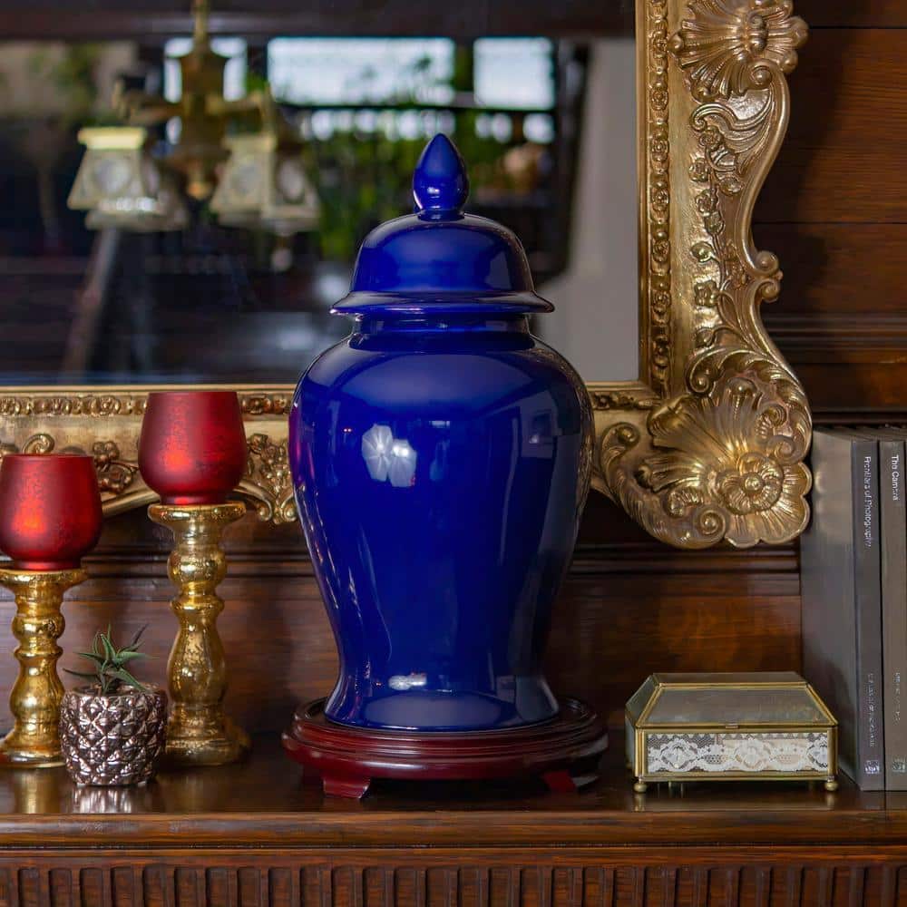 Red Lantern 18 in. Deep Blue Temple Jar BW-TJAR-NAV - The Home Depot