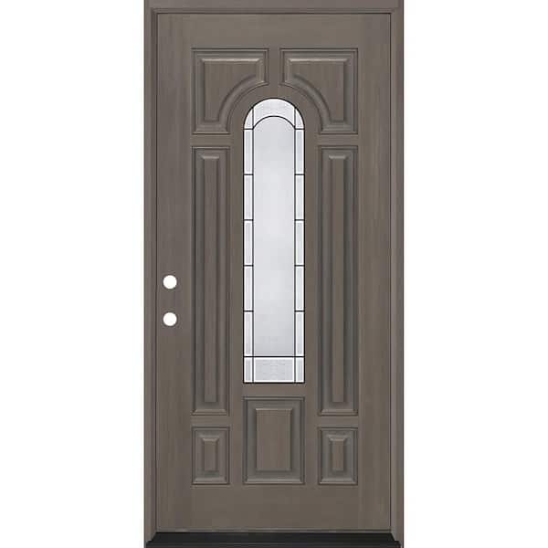 Regency 36 in. x 80 in. Center Lite Empire Deco Glass RHIS Ashwood Fiberglass Prehung Front Door with 6-9/16 Jamb
