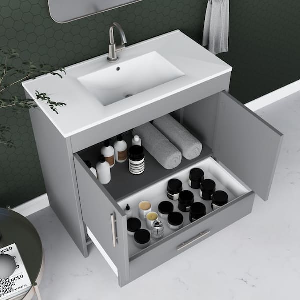 Pacific 36 in. x 18 in. D Bath Vanity in Gray with Ceramic Vanity Top in White with White Basin