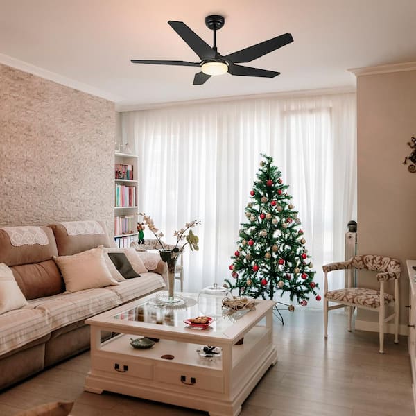 Voyager 52 in. Dimmable LED Indoor/Outdoor Black Smart Ceiling Fan with Light and Remote, Works w/Alexa/Google Home