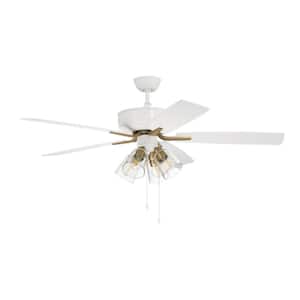 Pro Plus One Hundred Four 52 in. Indoor White/Satin Brass Finish Dual Mount Ceiling Fan w/4-Light Clear Glass Light Kit