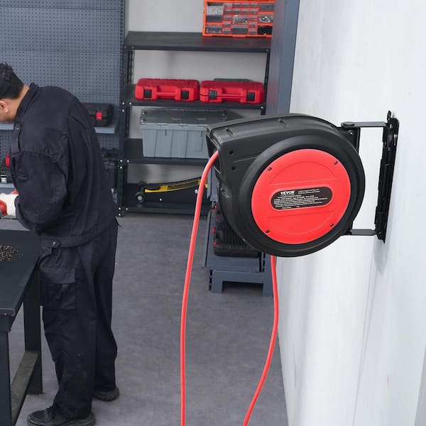 80 ft. 12AWG / 3C 15 Amp Retractable Retractable Extension Cord Reel with Triple Tap Outlet for Ceiling or Wall Mount