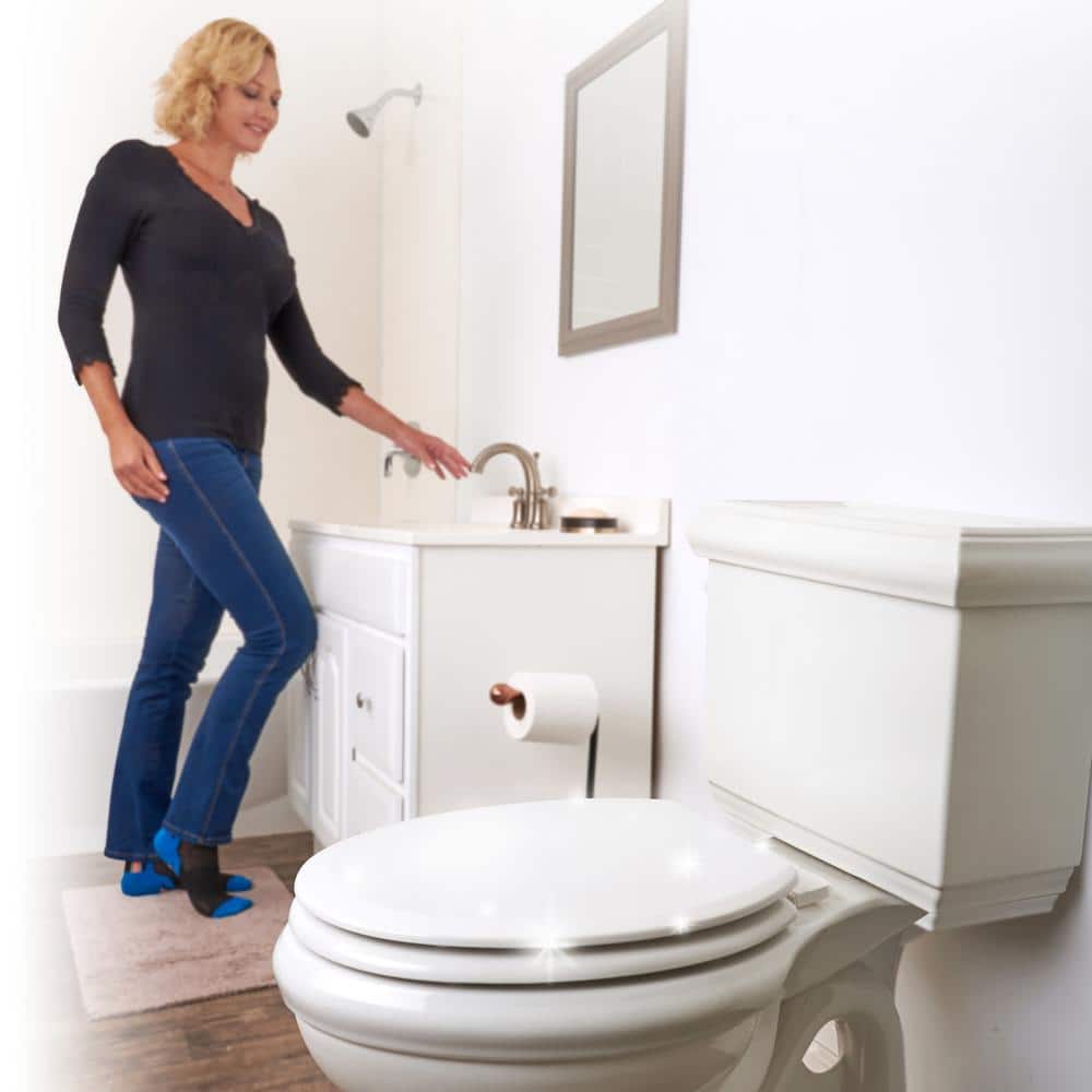 White Elongated Molded Wood Toilet Seat with Easy-Off Hinges