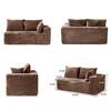 Various views and dimension diagram of the brown corduroy modular sectional sofa.