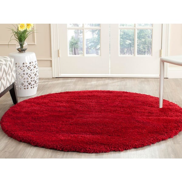 Milan Shag Red 3 ft. x 3 ft. Solid Flokati Round Area Rug