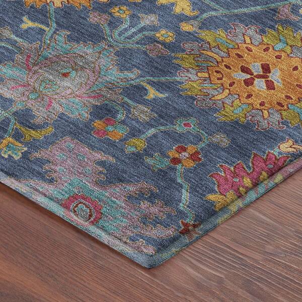 Mayfield Premium Machine Washable Abstract AMF2288 Navy 8 ft. x 8 ft. Round Rug
