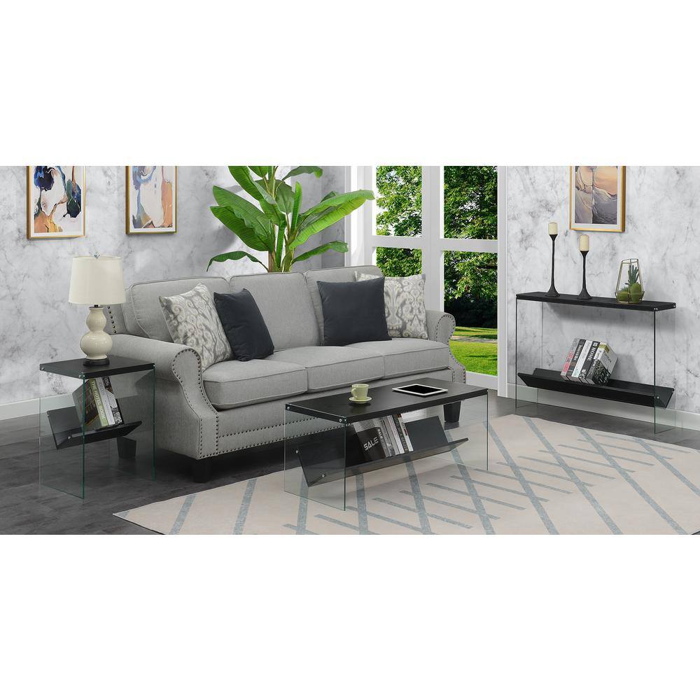 SoHo Modern Black Wood Console Desk with Tempered Glass Sides