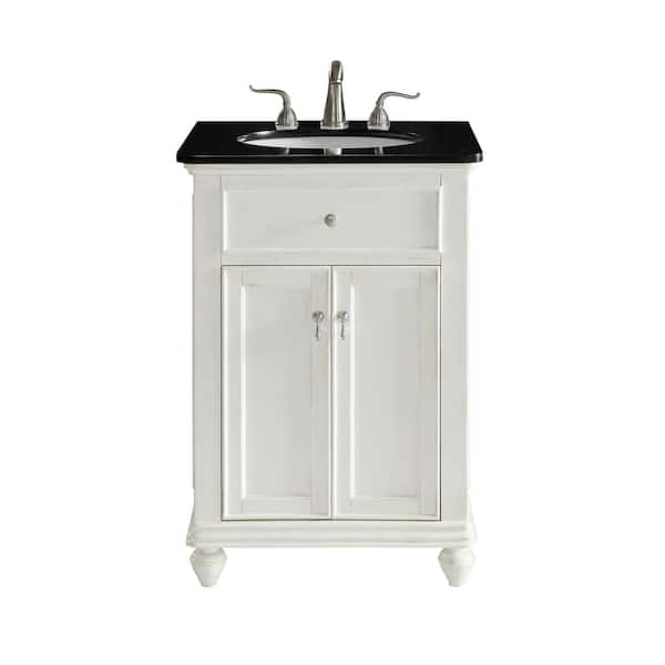 Unbranded Timeless Home 24 in. W Single Bathroom Vanity in Antique White with Vanity Top in Black with White Basin