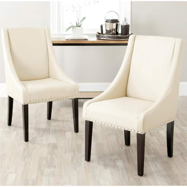 Safavieh Britannia Cream/Espresso/Silver Nailheads Bicast Leather Side Chair (Set of 2)