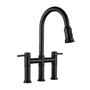 Double Handle Bridge Kitchen Faucet with Pull Down Sprayer in Oil Rubbed Bronze