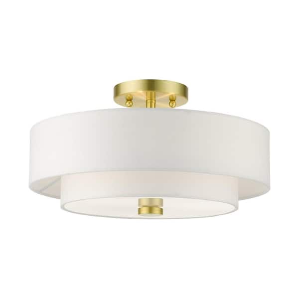 Livex Lighting Meridian 15 in. 3-Light Satin Brass Semi-Flush Mount