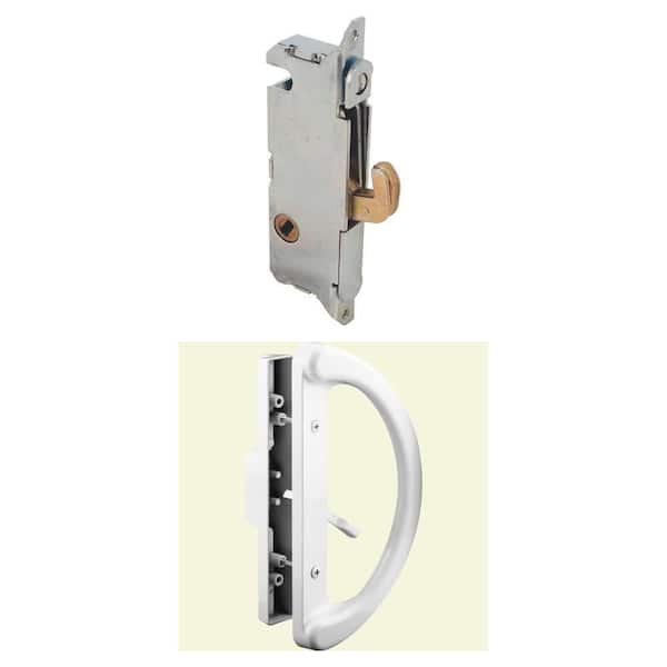 Diecast White Patio Door Handle and 3-11/16 in. Steel Mortise Lock Combo