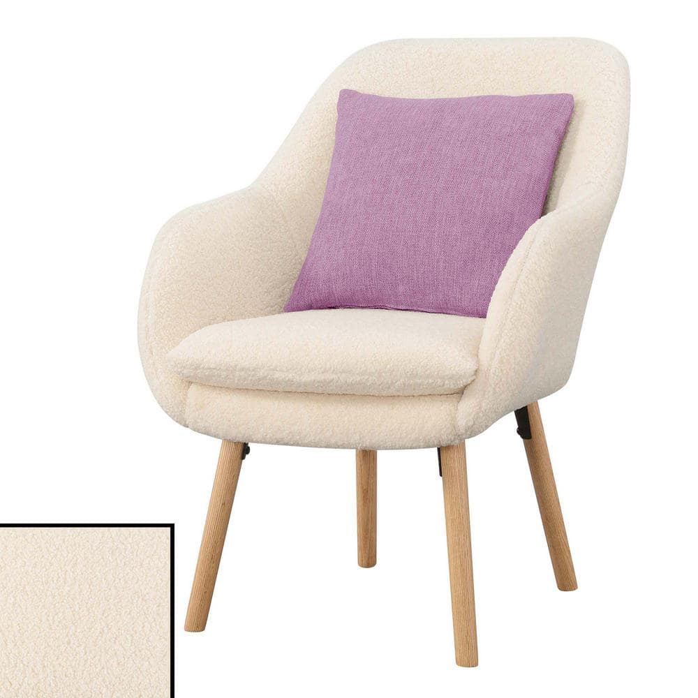 Sherpa Crème Cozy Accent Chair with Solid Red Oak Legs
