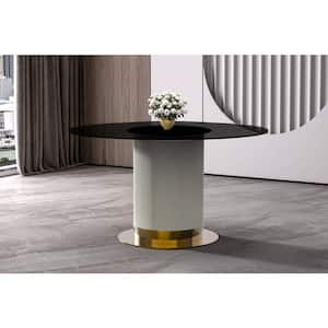 Jexis 60 in. Mid-Century Modern Round Dining Table with Glass Top and White/Gold Pedestal Base (Black)