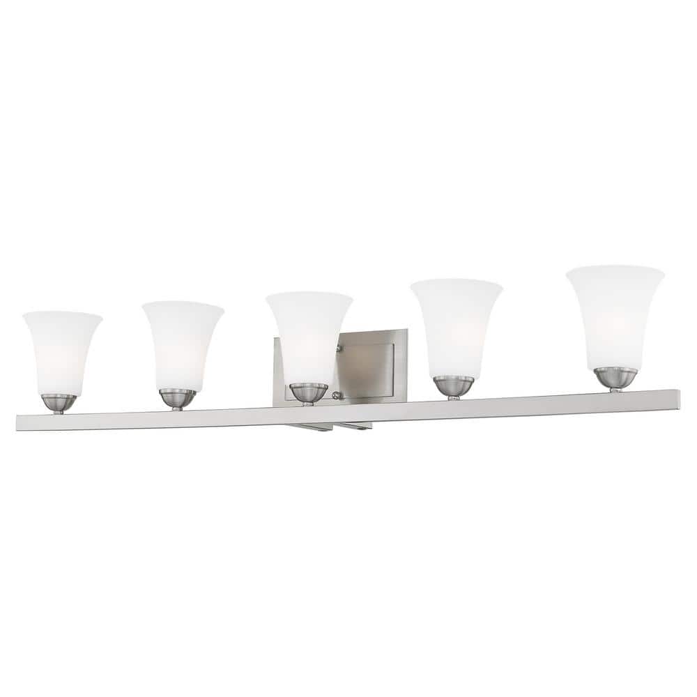 Ridgedale Brushed Nickel 5-Light Vanity with Satin Opal White Glass