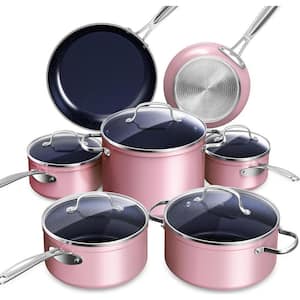 Diamond Infused 12-Piece Stainless Steel Nonstick Cookware Set in Dusty Pink