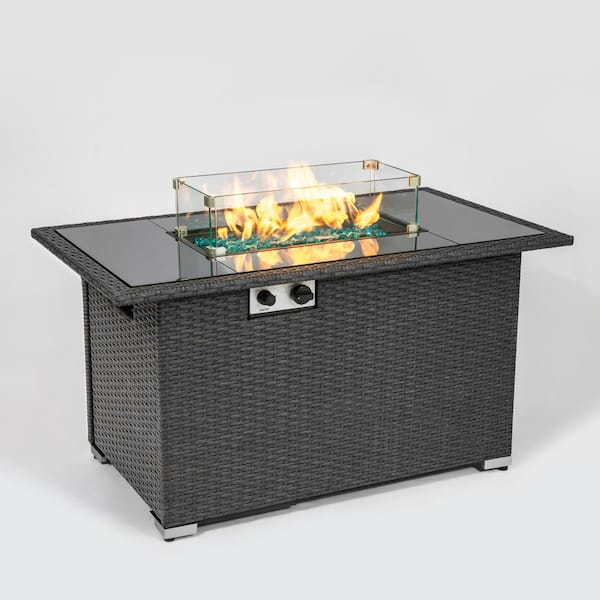 Gray Rectangle Wicker Fire Pit Table, Are Fire Pit Tables Any Good