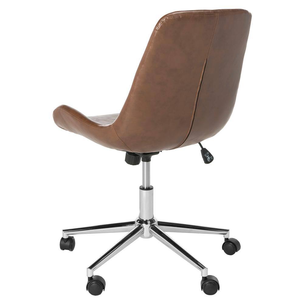 Fletcher Transitional Swivel Task Chair in Brown Leather with Chrome Base