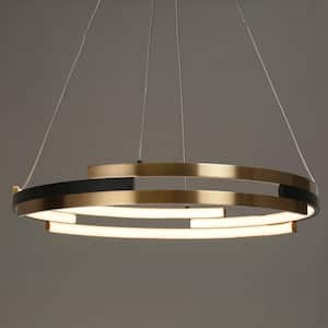25.5 in. Integrated LED Brass Round Chandelier, Modern Black Island Pendant Light, Farmhouse DIY Pendant Hanging Light