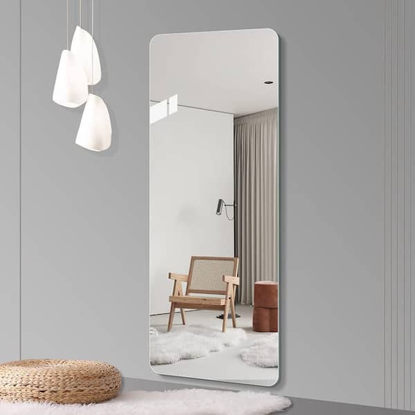 Clear 15 in. W x 56 in. H Rectangle Glass Full Length Mirror with Hanging Hole, Frameless Rounded Corner Dressing Mirror
