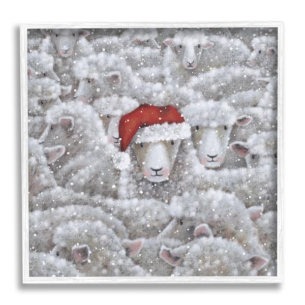 Stupell Industries Sheep with Santa Hat by Nicola Mason 1-Piece Framed Graphic Print Animal Poster Art Print 12 in. x 12 in.