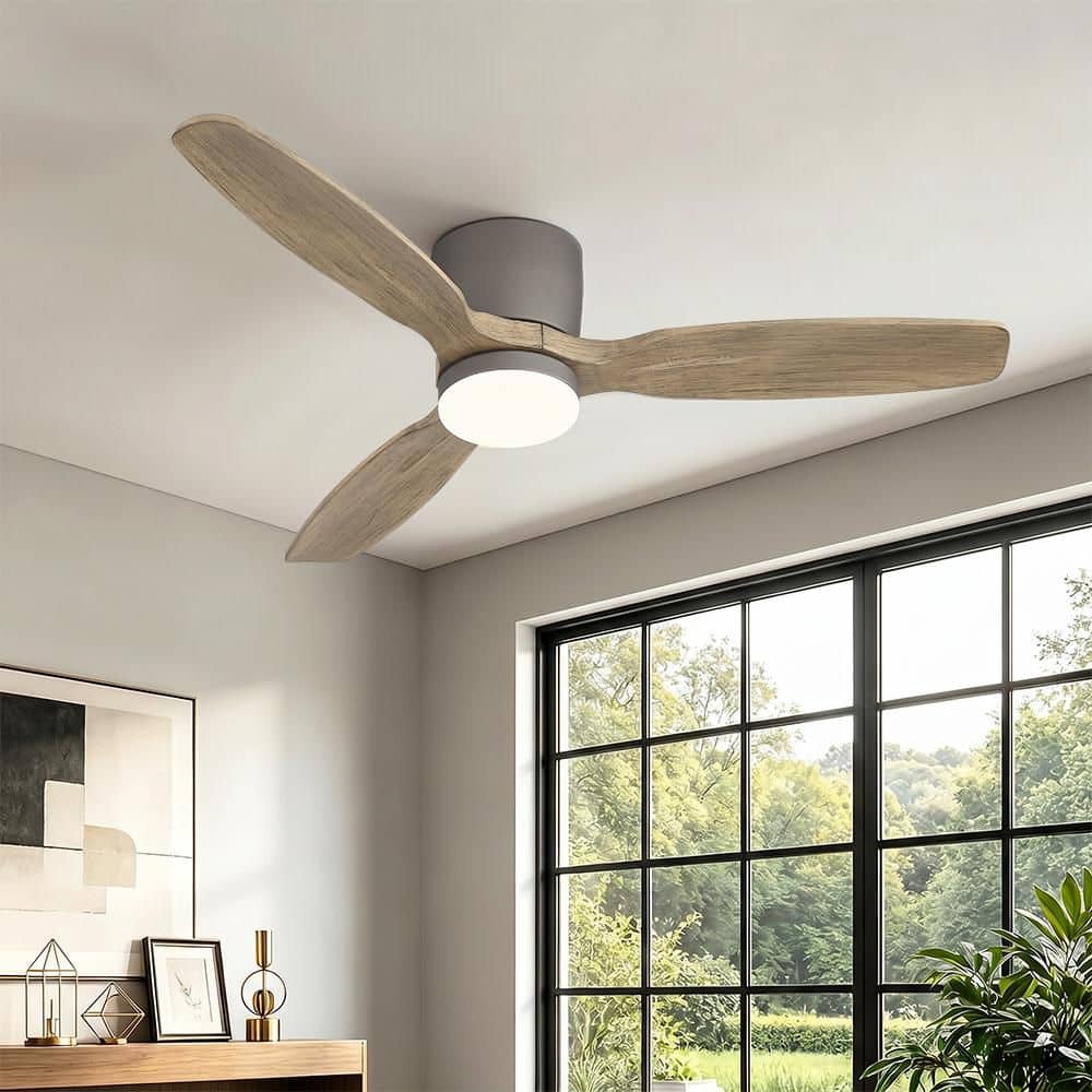 48 in. 3-Solid Wood Blades Indoor Standard Gray Ceiling Fan Flush Mount with Remote and Integrated LED price history on PriceWatchPro