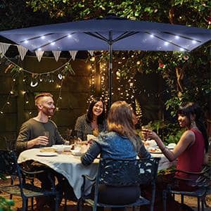 destination summer 9-foot round solar aluminum patio umbrella in chino EliteShade 9ft Solar LED Patio Umbrella  Eurmax