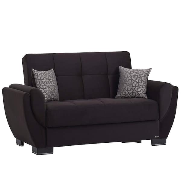 Ottomanson Basics Air Collection Convertible 63 in. Black Microfiber 2-Seater Loveseat with Storage