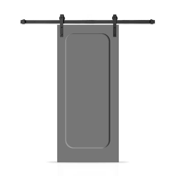 CALHOME 24 in. x 80 in. Curved 1-Panel Shaker Hollow Core Light Gray Composite Interior Sliding Barn Door with Hardware Kit